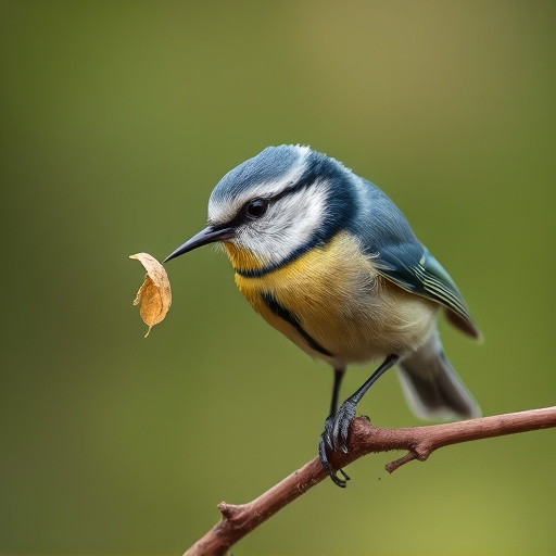 Blue tit holding seed in its beak