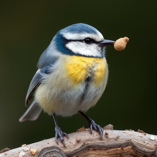 Blue tit holding seed in its beak
