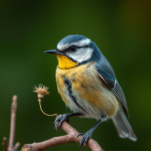 Blue tit holding seed in its beak