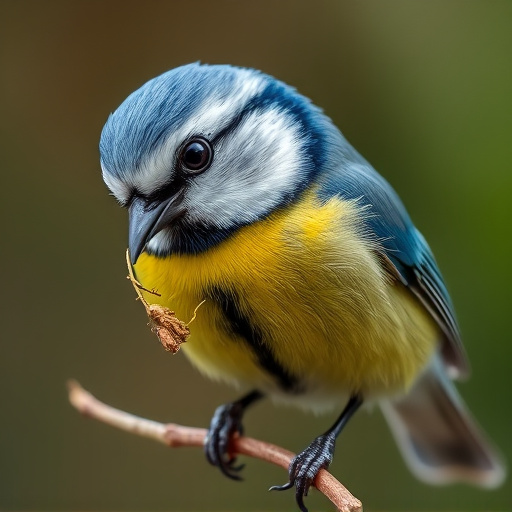 Blue tit holding seed in its beak