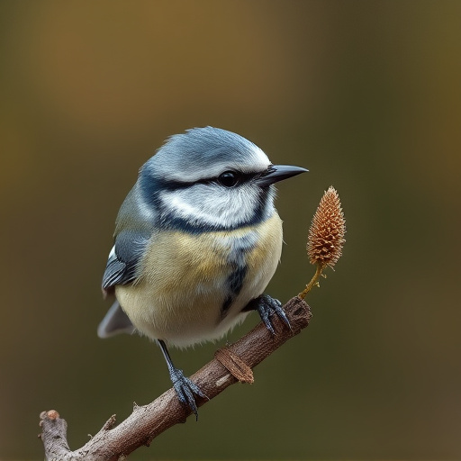 Blue tit holding seed in its beak