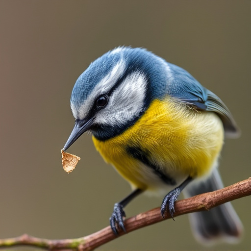 Blue tit holding seed in its beak