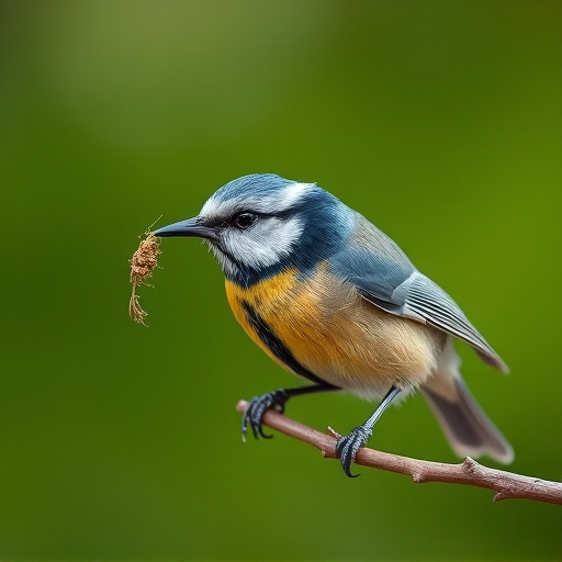 Blue tit holding seed in its beak
