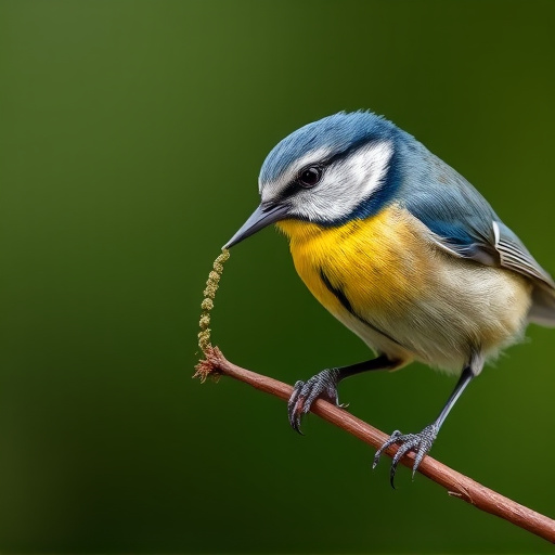 Blue tit holding seed in its beak