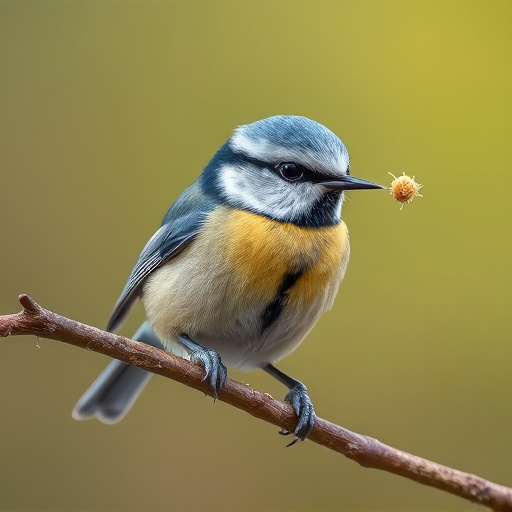 Blue tit holding seed in its beak