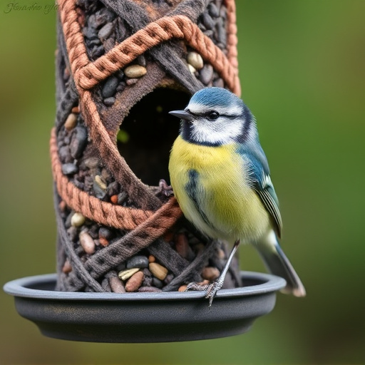 Blue tit perched on garden suet feeder
