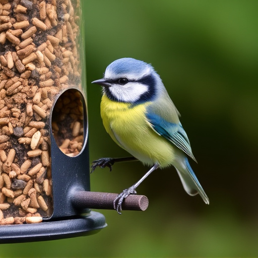 Blue tit perched on garden suet feeder