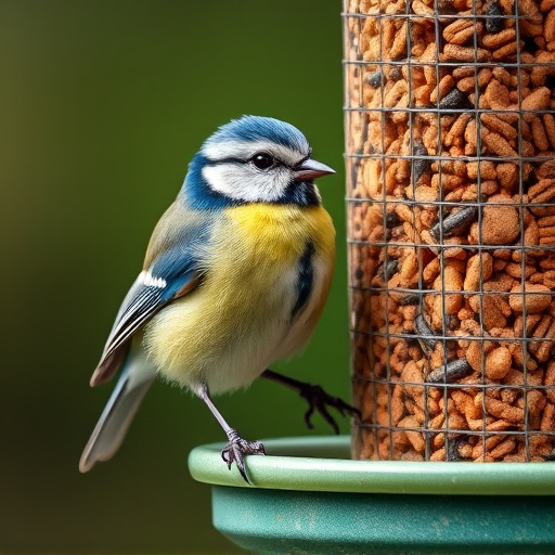 Blue tit perched on garden suet feeder