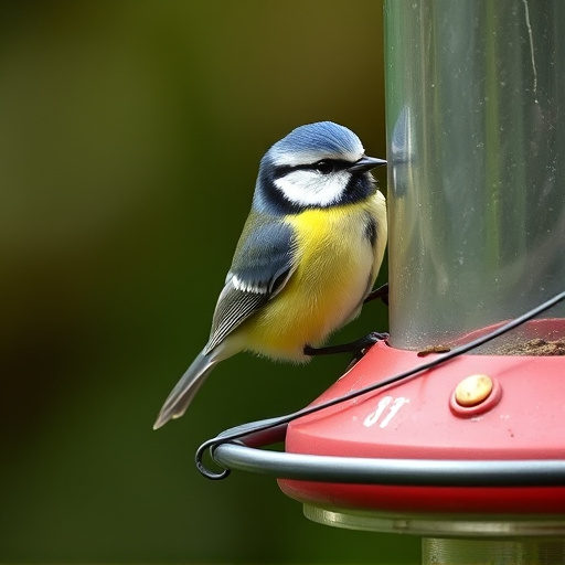 Blue tit perched on garden suet feeder
