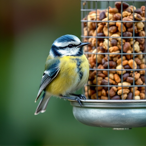 Blue tit perched on garden suet feeder