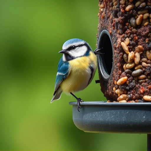 Blue tit perched on garden suet feeder