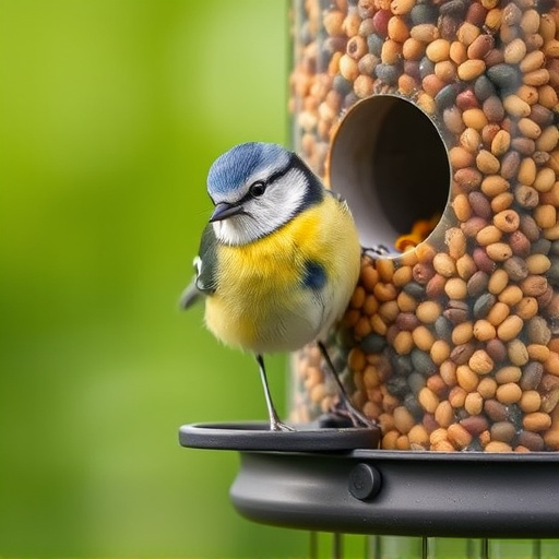 Blue tit perched on garden suet feeder