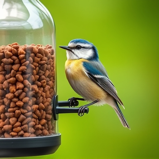 Blue tit perched on hanging feeder