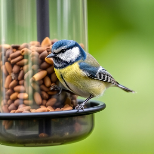 Blue tit perched on hanging feeder