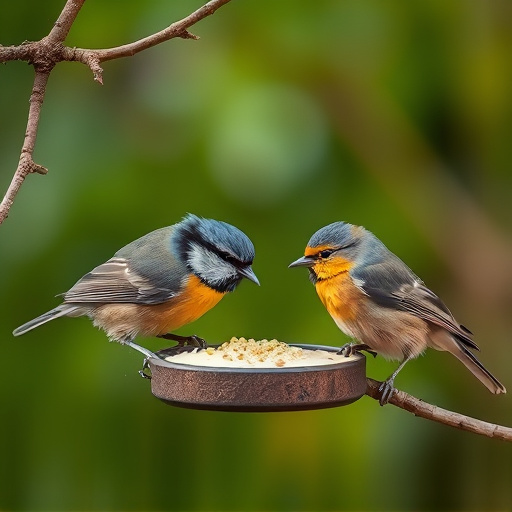 Blue tits and robins eating suet