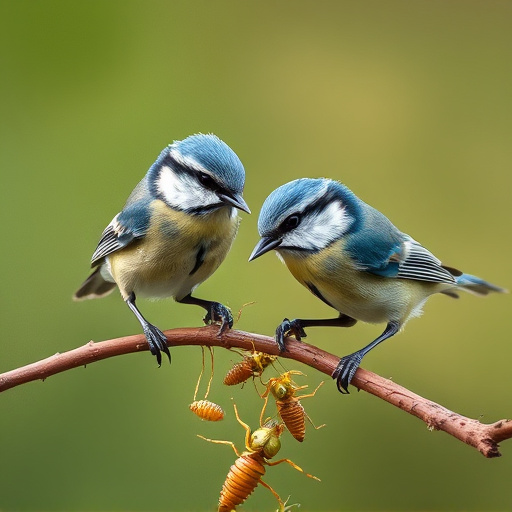 Blue tits enjoying fresh insects