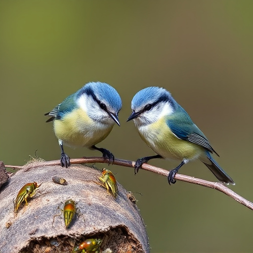 Blue tits enjoying fresh insects