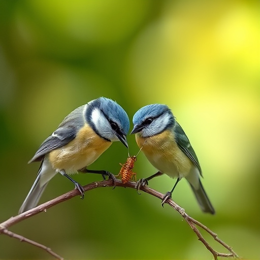 Blue tits enjoying fresh insects