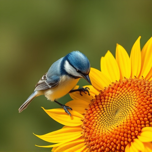 Blue tits feeding on sunflower seeds