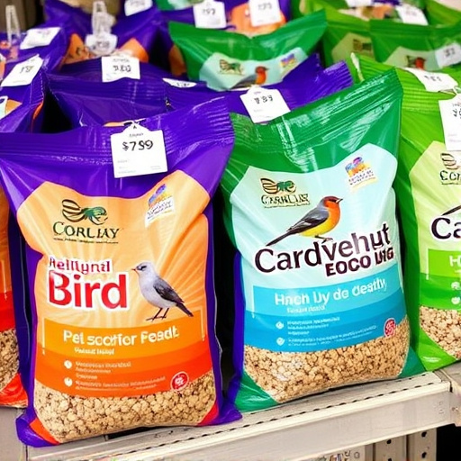 Bulk bird feed bags with price tags