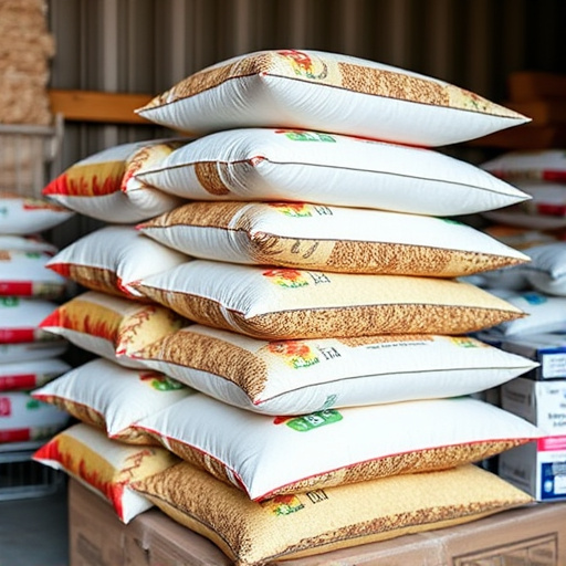 Bulk bird seed bags stacked neatly