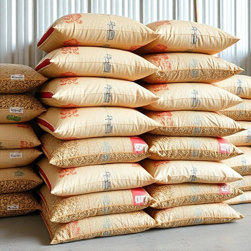 Bulk bird seed bags stacked neatly