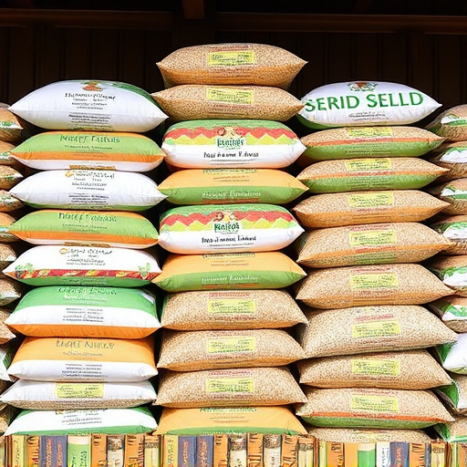Bulk bird seed bags stacked neatly