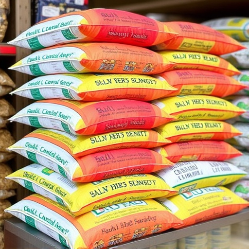 Bulk bird seed bags stacked neatly