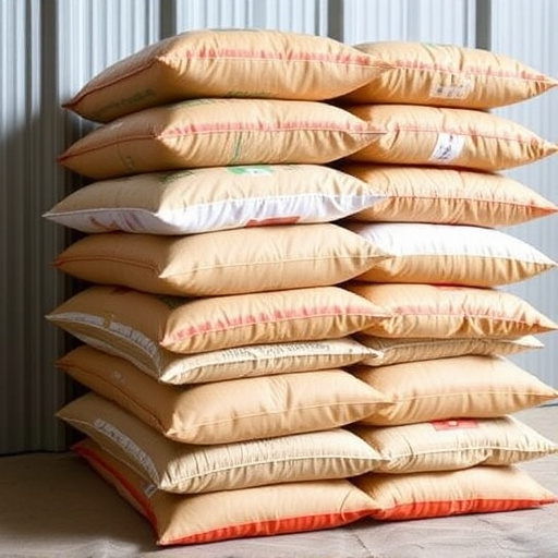 Bulk bird seed bags stacked neatly