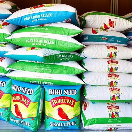 Bulk bird seed bags stacked neatly
