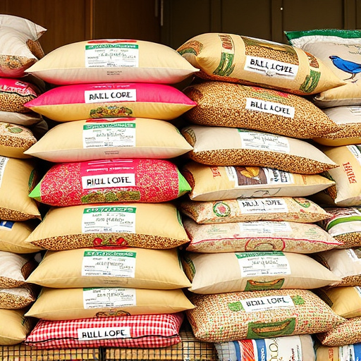 Bulk bird seed bags stacked neatly
