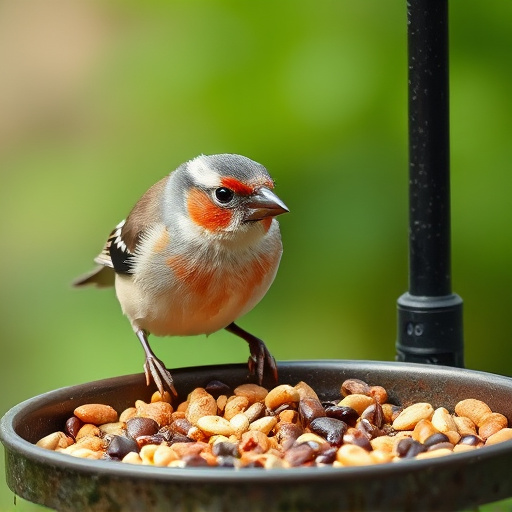 Chaffinch pecking at seed tray