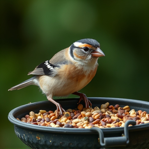 Chaffinch pecking at seed tray
