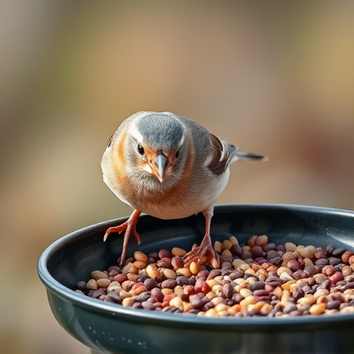 Chaffinch pecking at seed tray