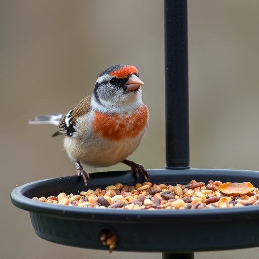 Chaffinch pecking at seed tray