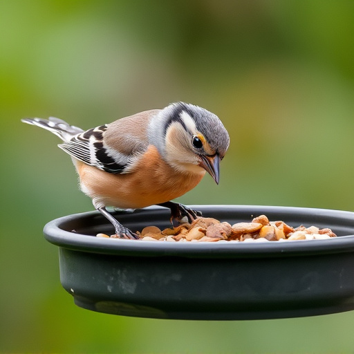 Chaffinch pecking at seed tray