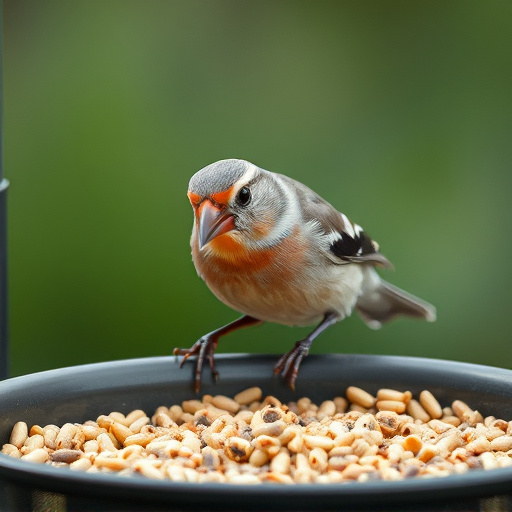 Chaffinch pecking at seed tray