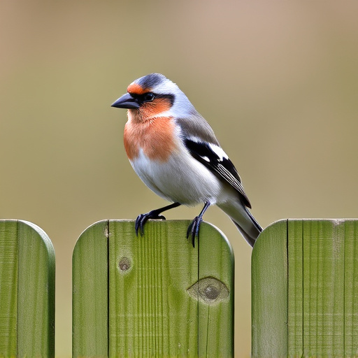Chaffinch perched on wooden fence