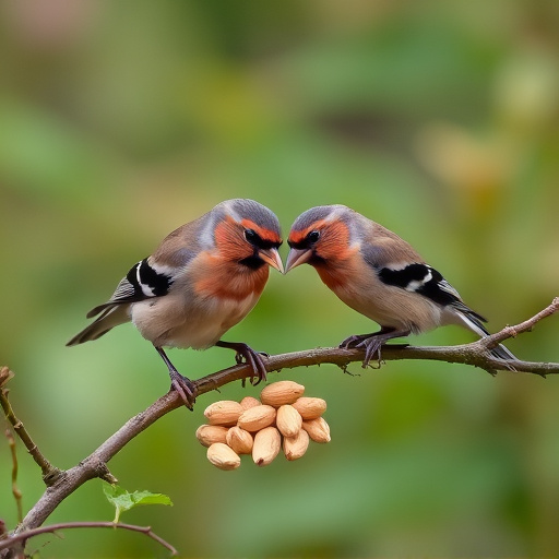 Chaffinches eating peanuts in garden