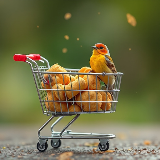 Checkout cart filled with bird