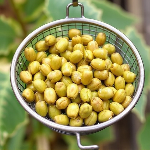 Clean sunflower hearts in metal mesh feeder