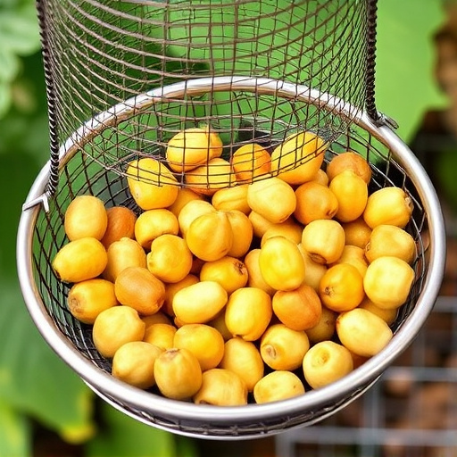 Clean sunflower hearts in metal mesh feeder