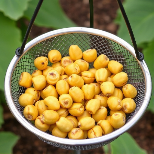 Clean sunflower hearts in metal mesh feeder
