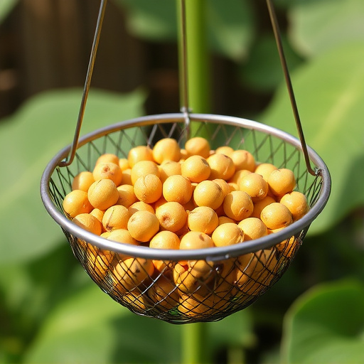 Clean sunflower hearts in metal mesh feeder