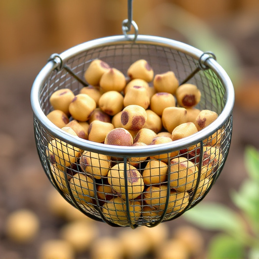 Clean sunflower hearts in metal mesh feeder