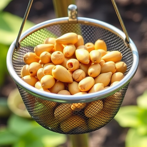 Clean sunflower hearts in metal mesh feeder