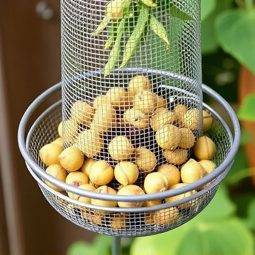 Clean sunflower hearts in metal mesh feeder