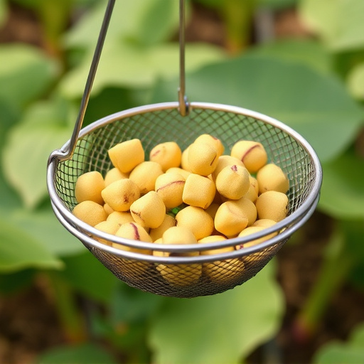 Clean sunflower hearts in metal mesh feeder