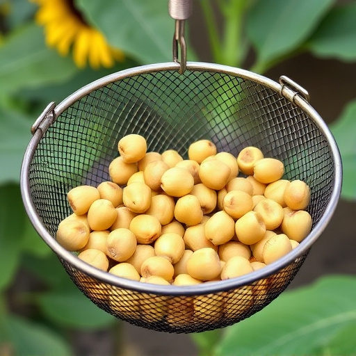 Clean sunflower hearts in metal mesh feeder