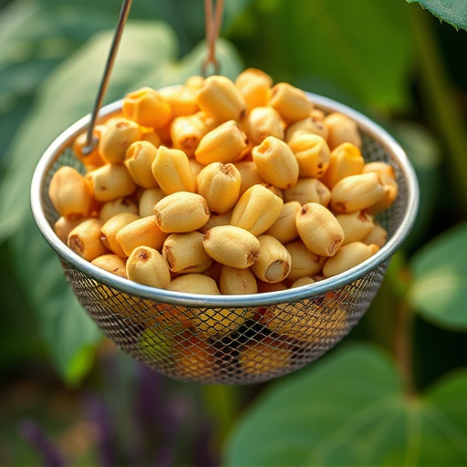 Clean sunflower hearts in metal mesh feeder